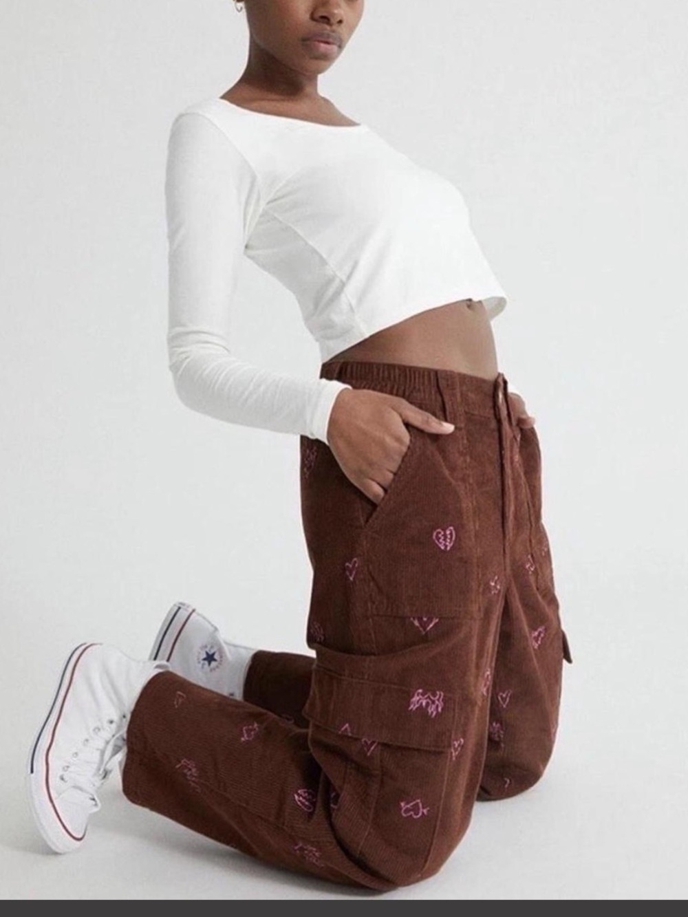 PacSun Brown Cargo Track Pants Heartbreaker Embroidered small